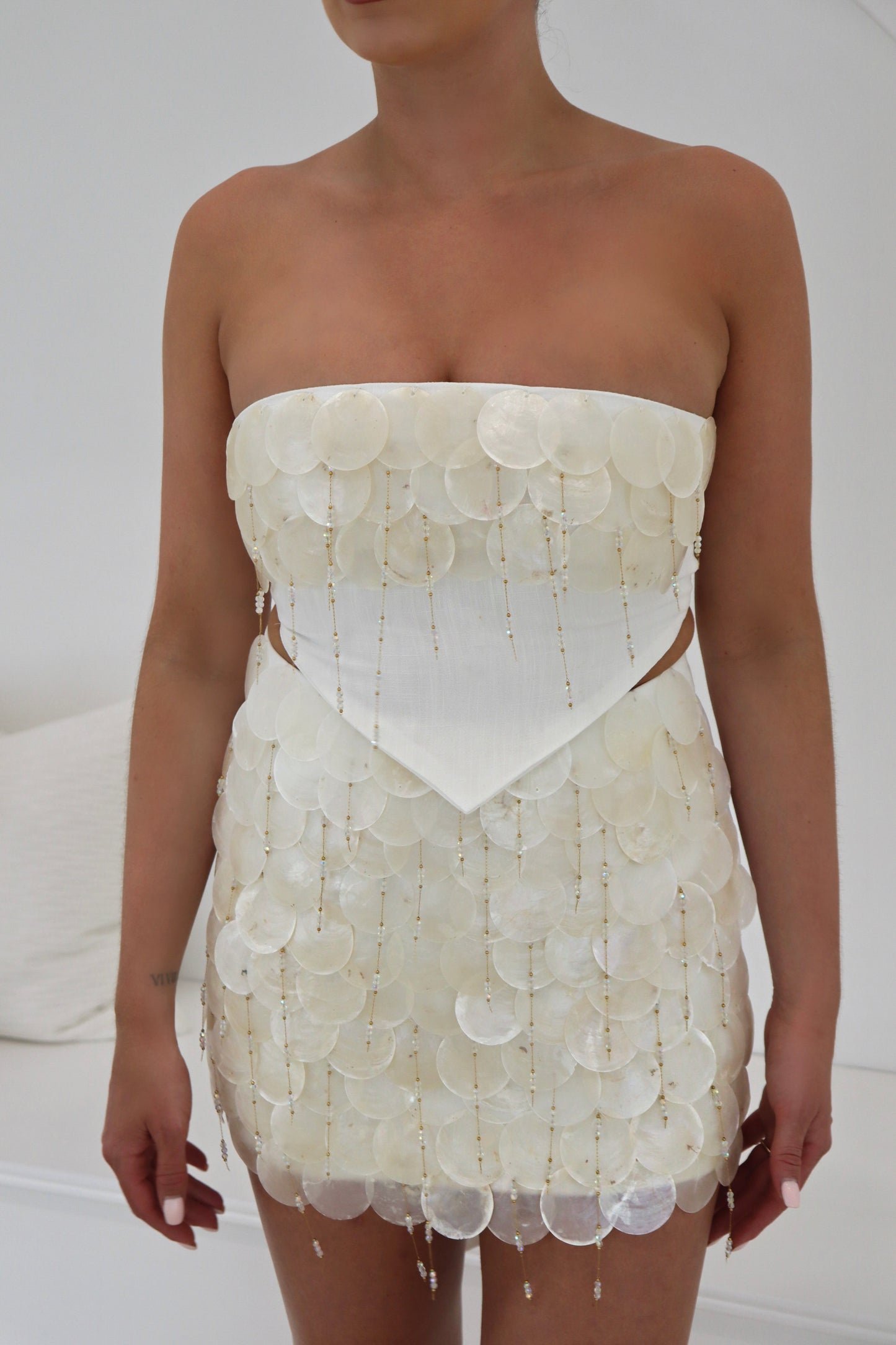 'Santorini' Shell Embellished Crop Top - Ivory