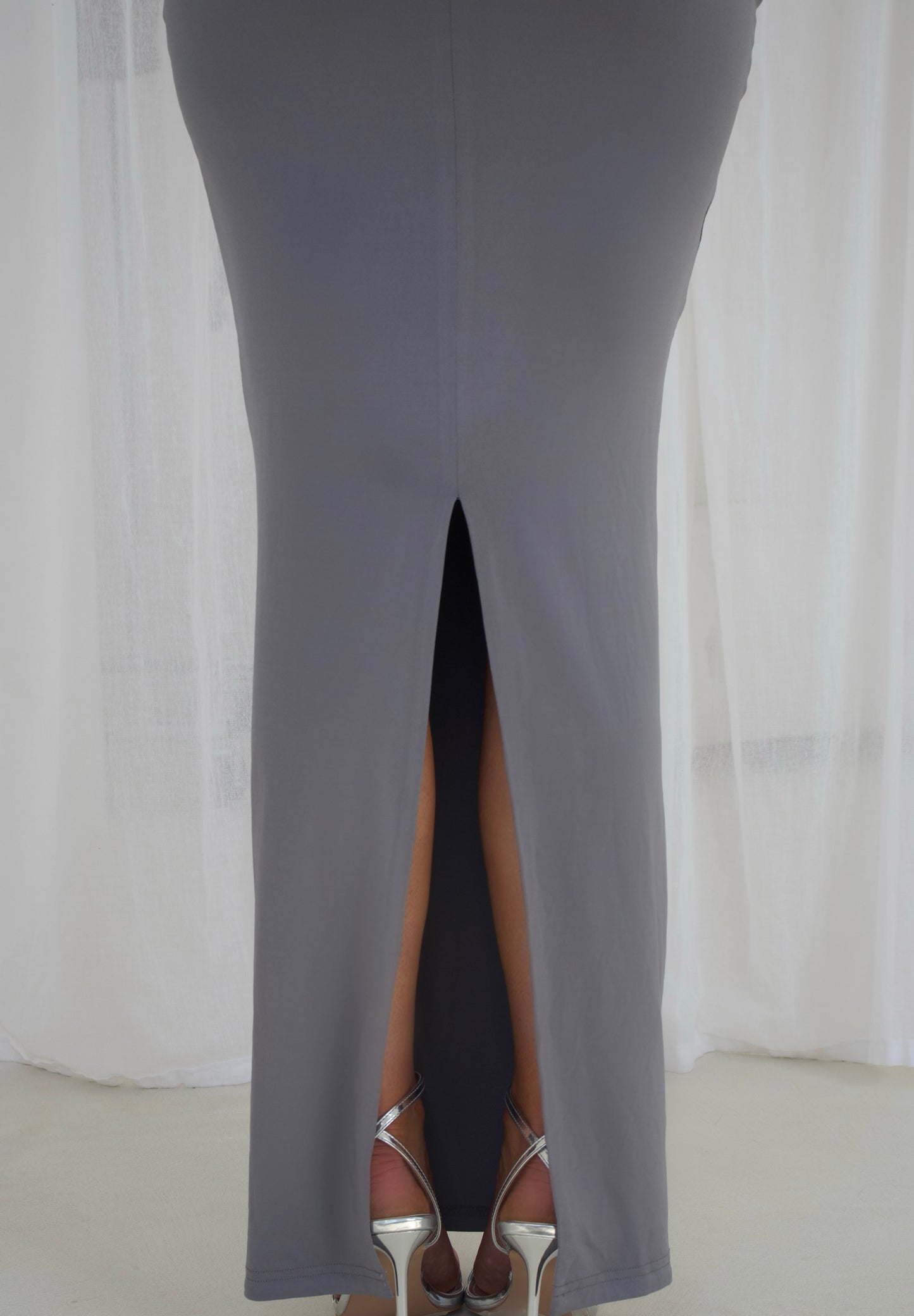 ‘Maya’ Tie Front Draped Maxi Skirt - Grey