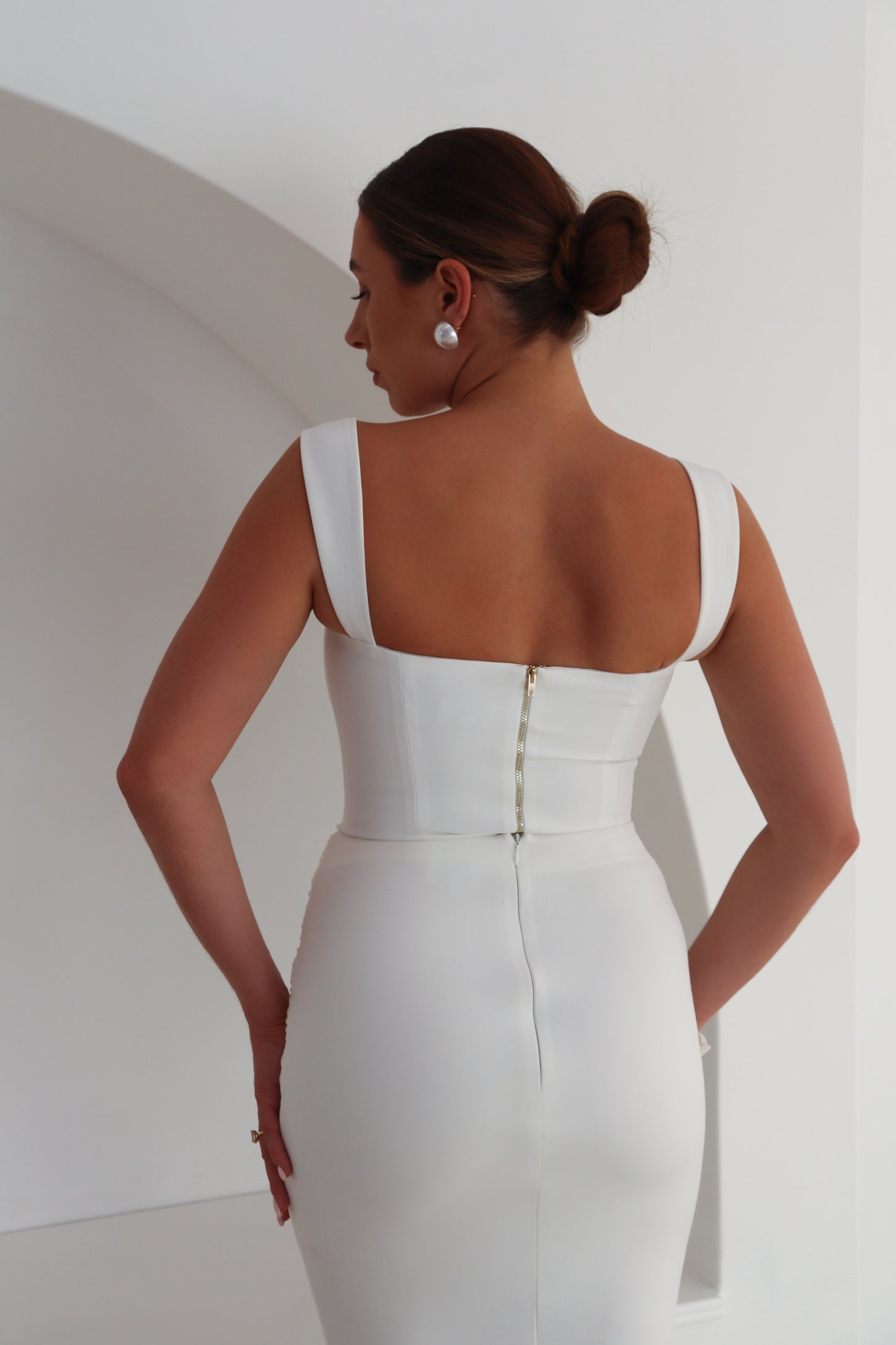 'Oia' Corset Square Neck Top - White