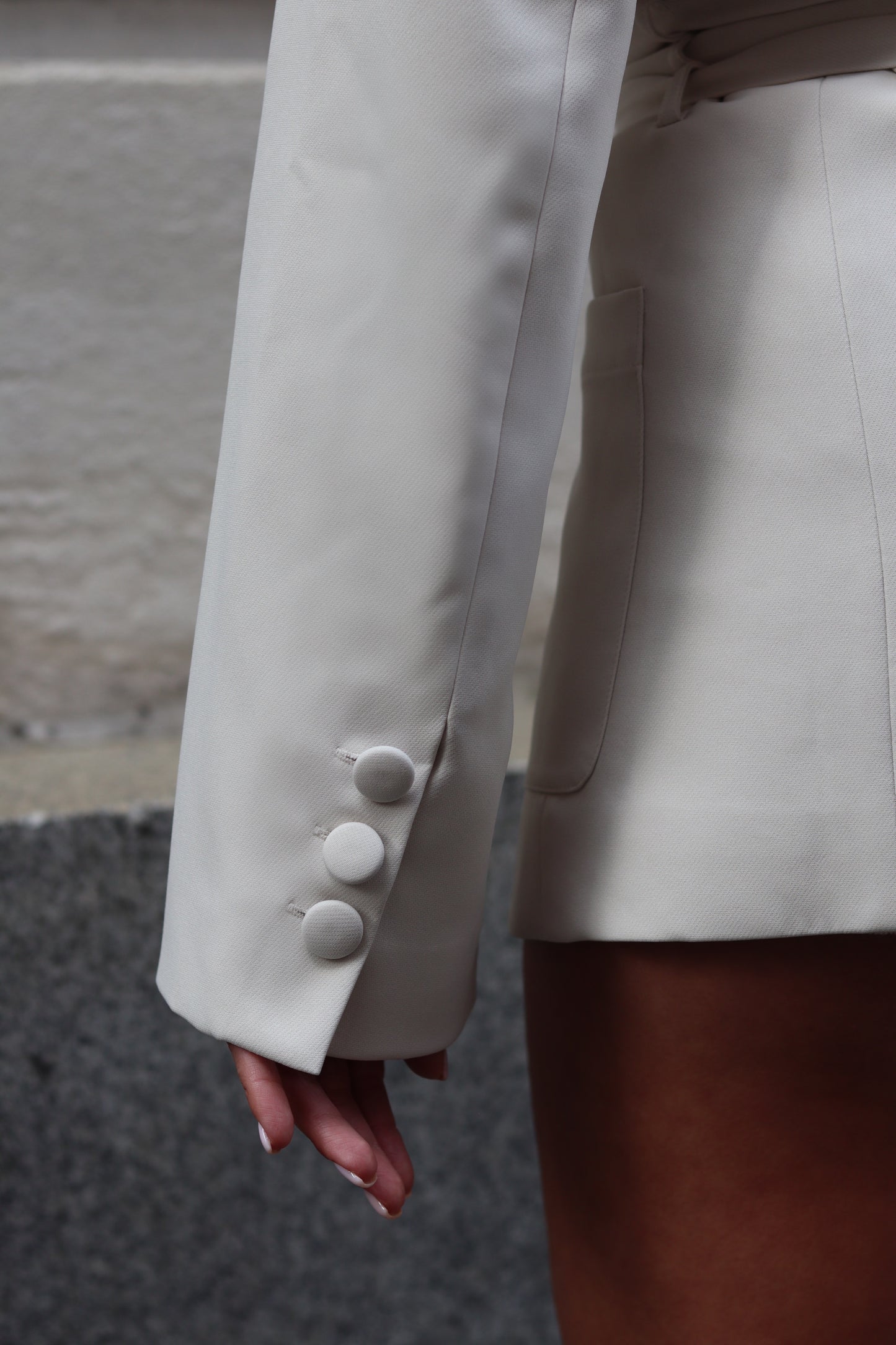 'Halle' Triple Belted Blazer - Ecru