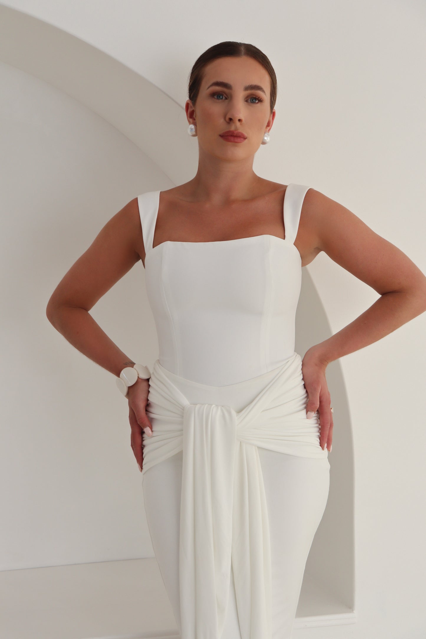 'Oia' Corset Square Neck Top - White