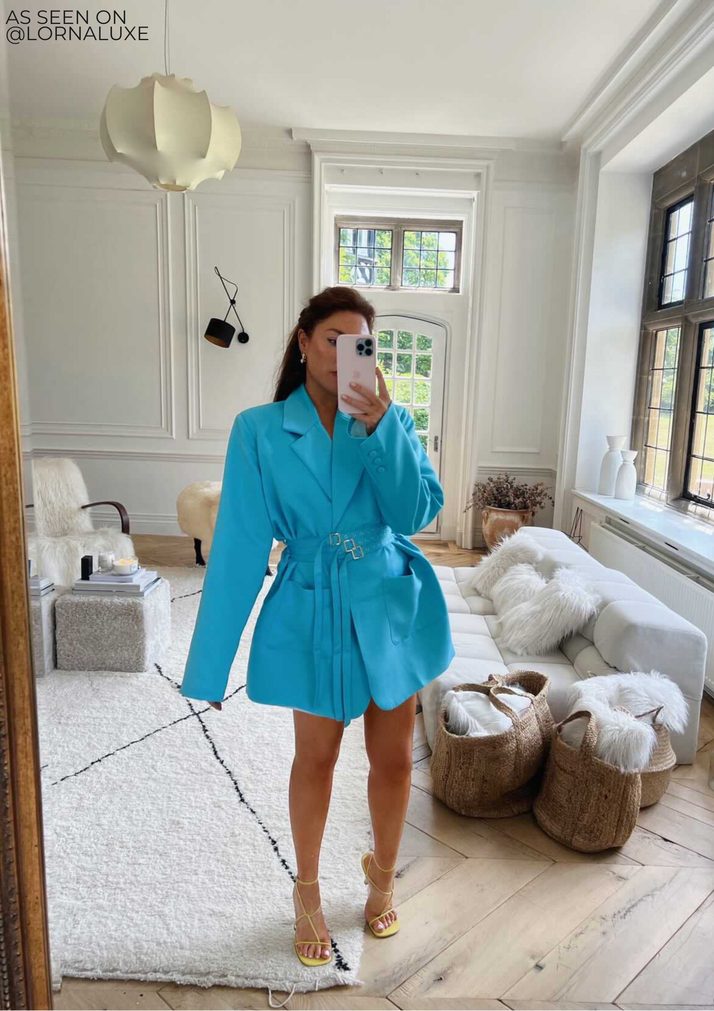 'Sofia' Triple Belted Satin Blazer Dress - Blue