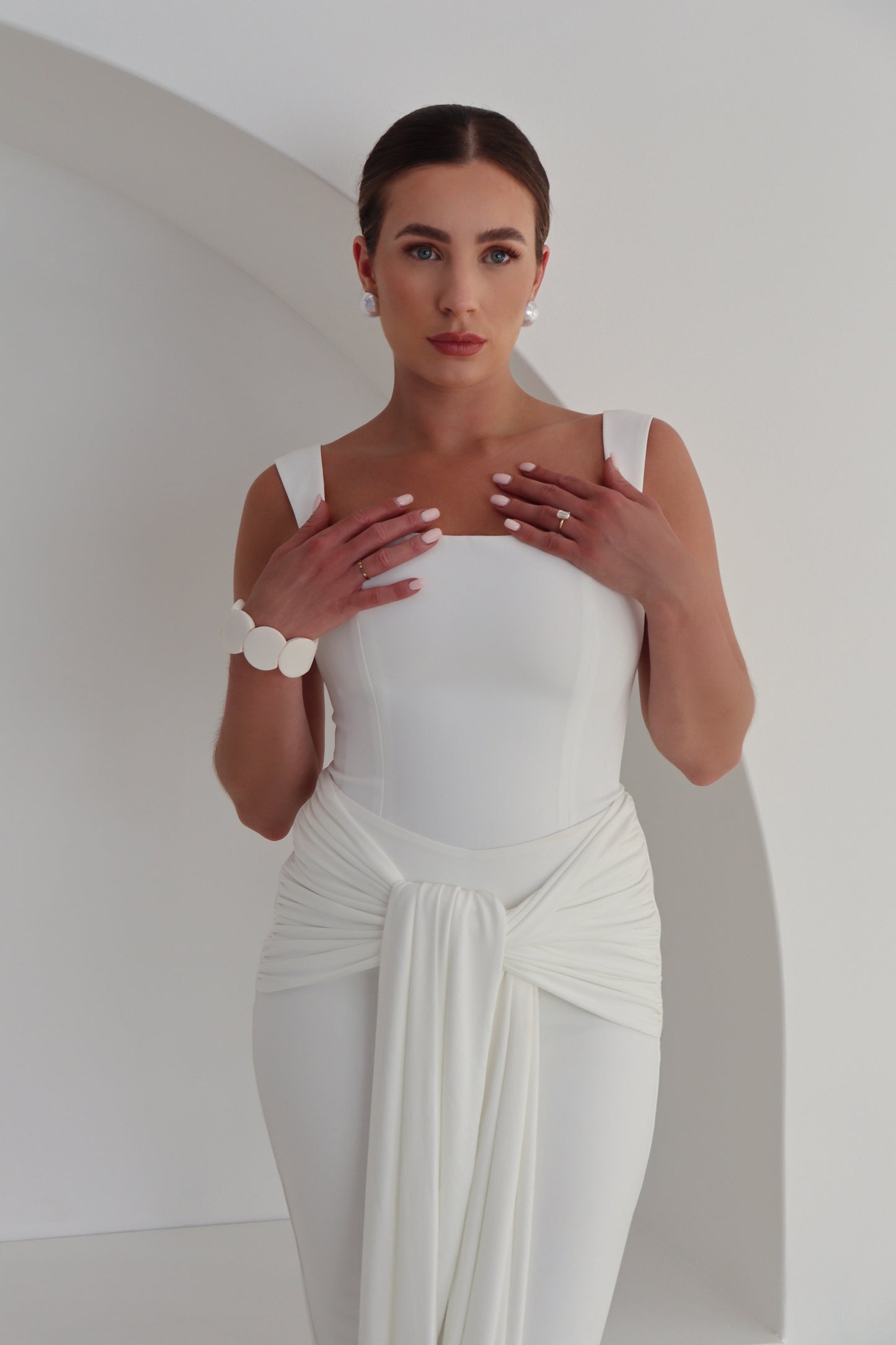 ‘Maya’ Tie Front Draped Maxi Skirt - White