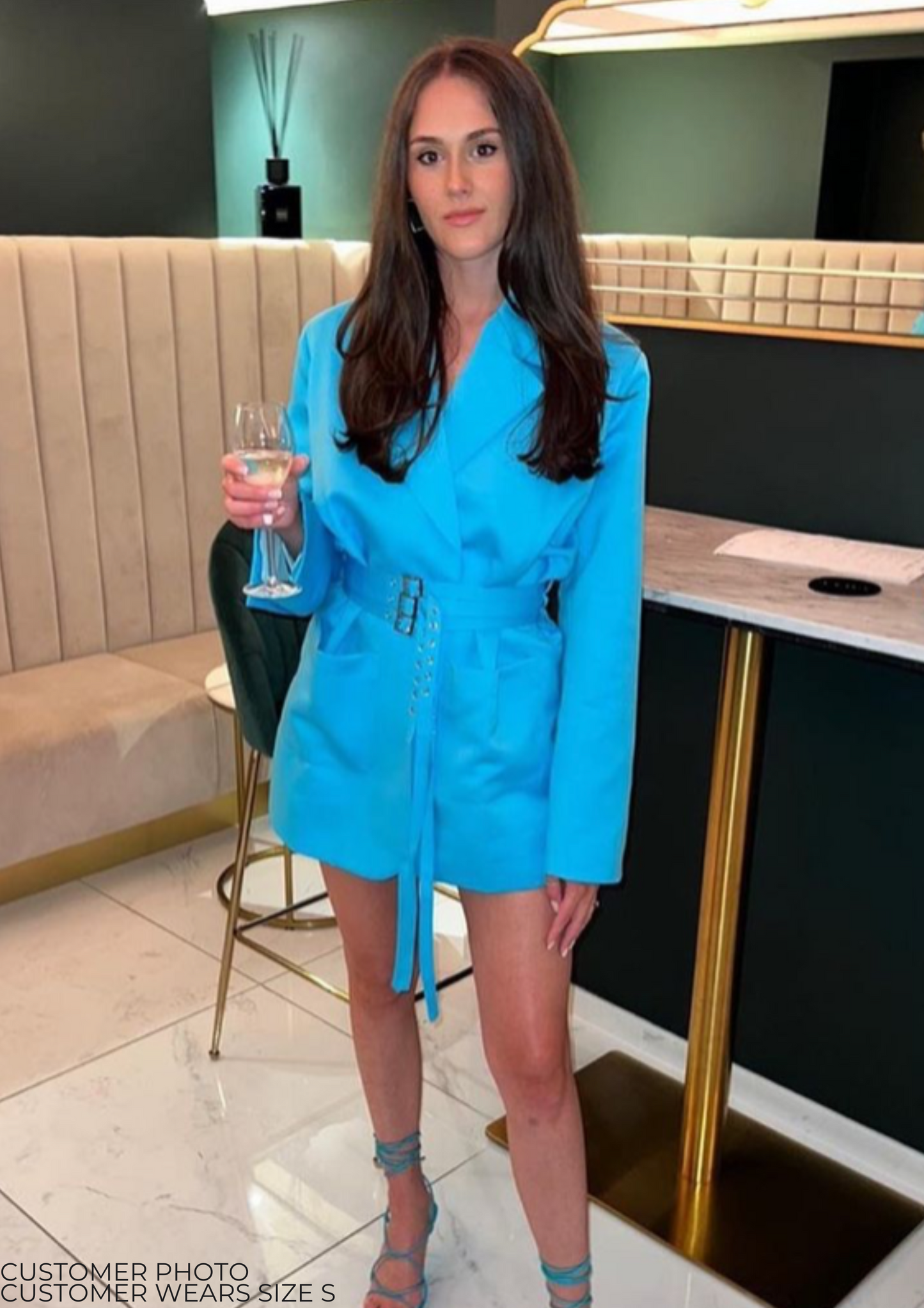 'Sofia' Triple Belted Satin Blazer Dress - Blue