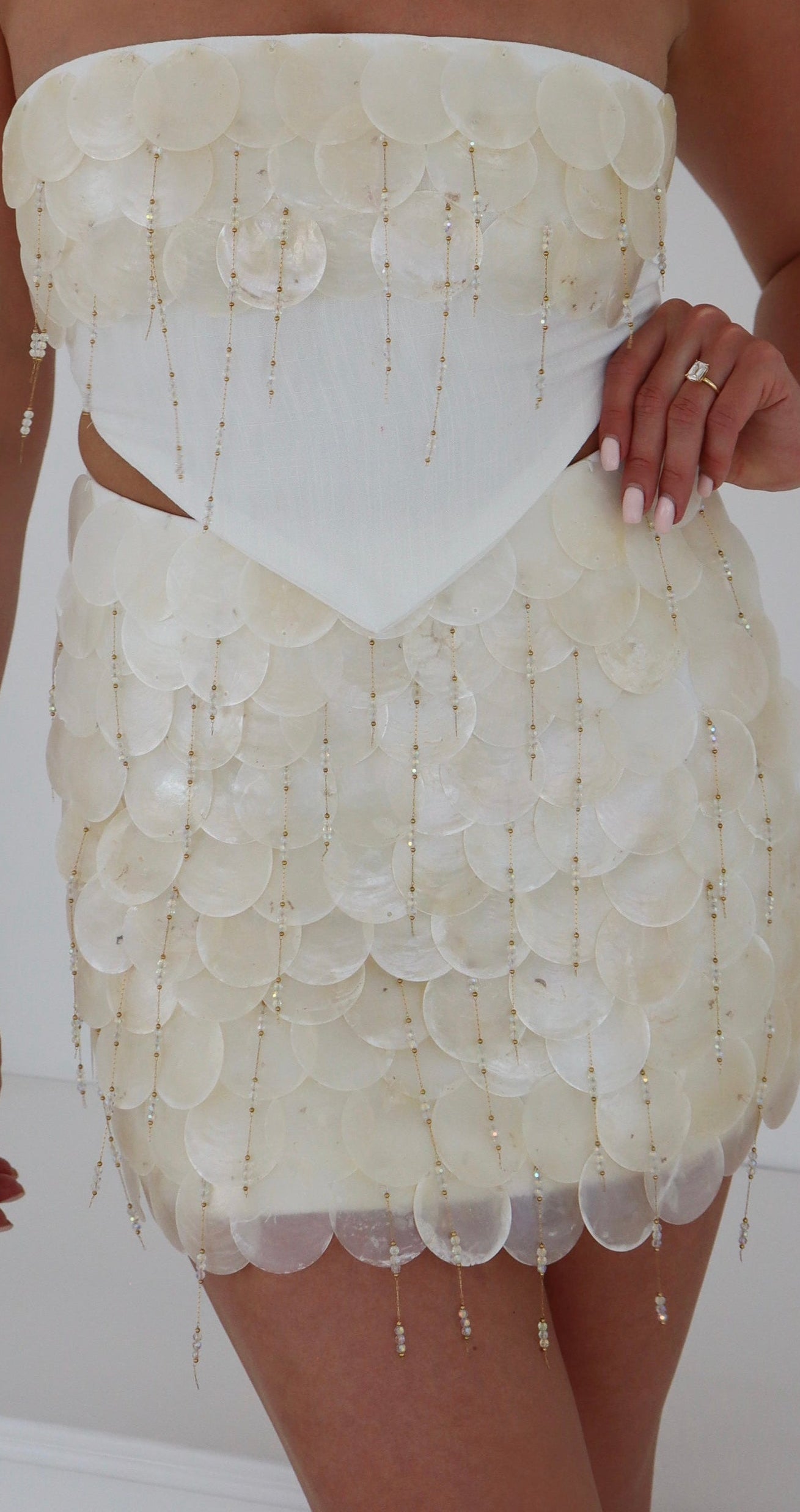 'Santorini' Shell Embellished Crop Top - Ivory