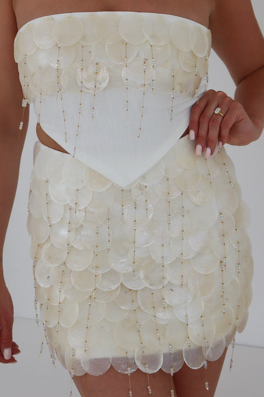'Santorini' Shell Embellished Mini Skirt - Ivory
