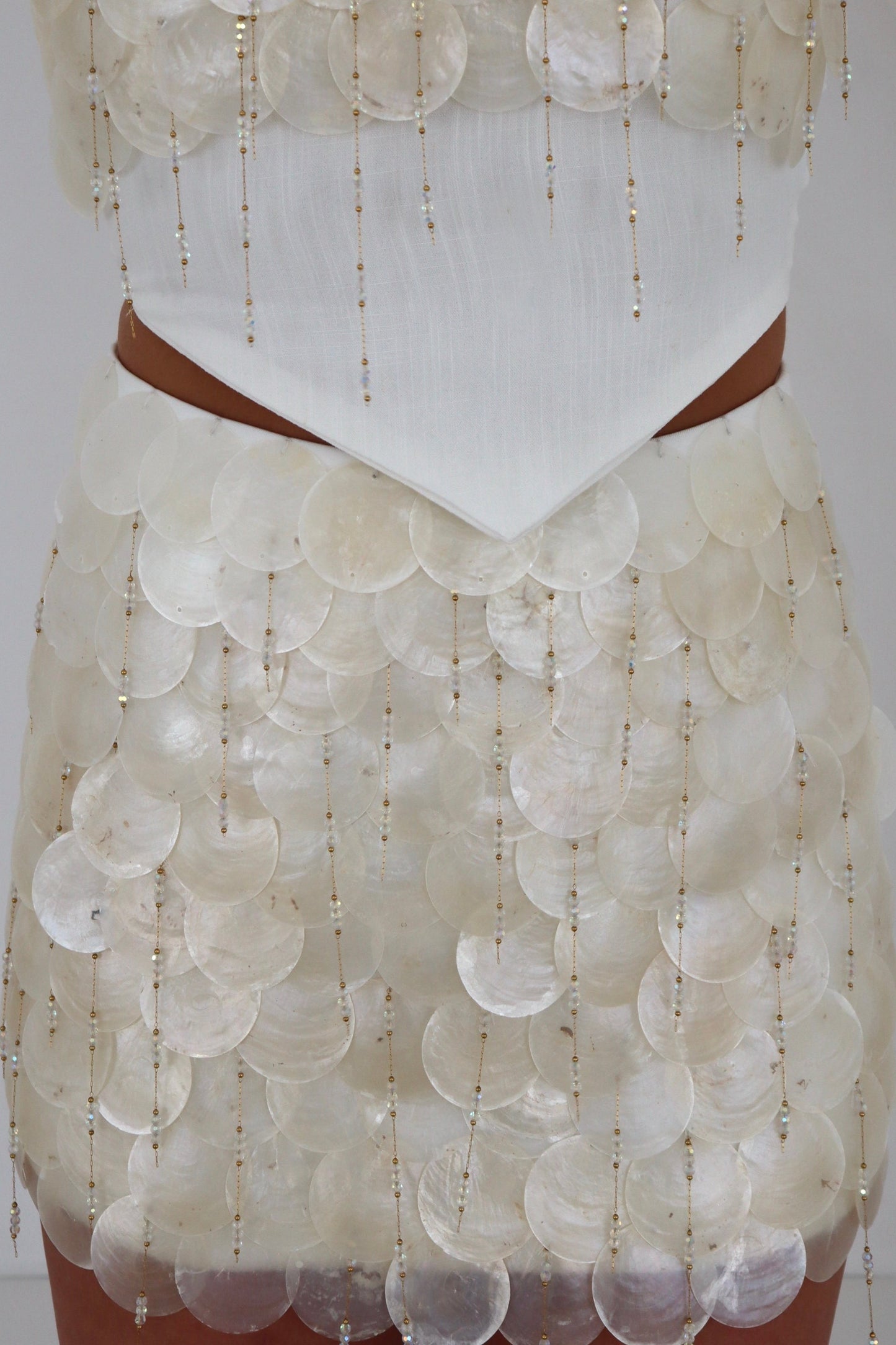 'Santorini' Shell Embellished Mini Skirt - Ivory