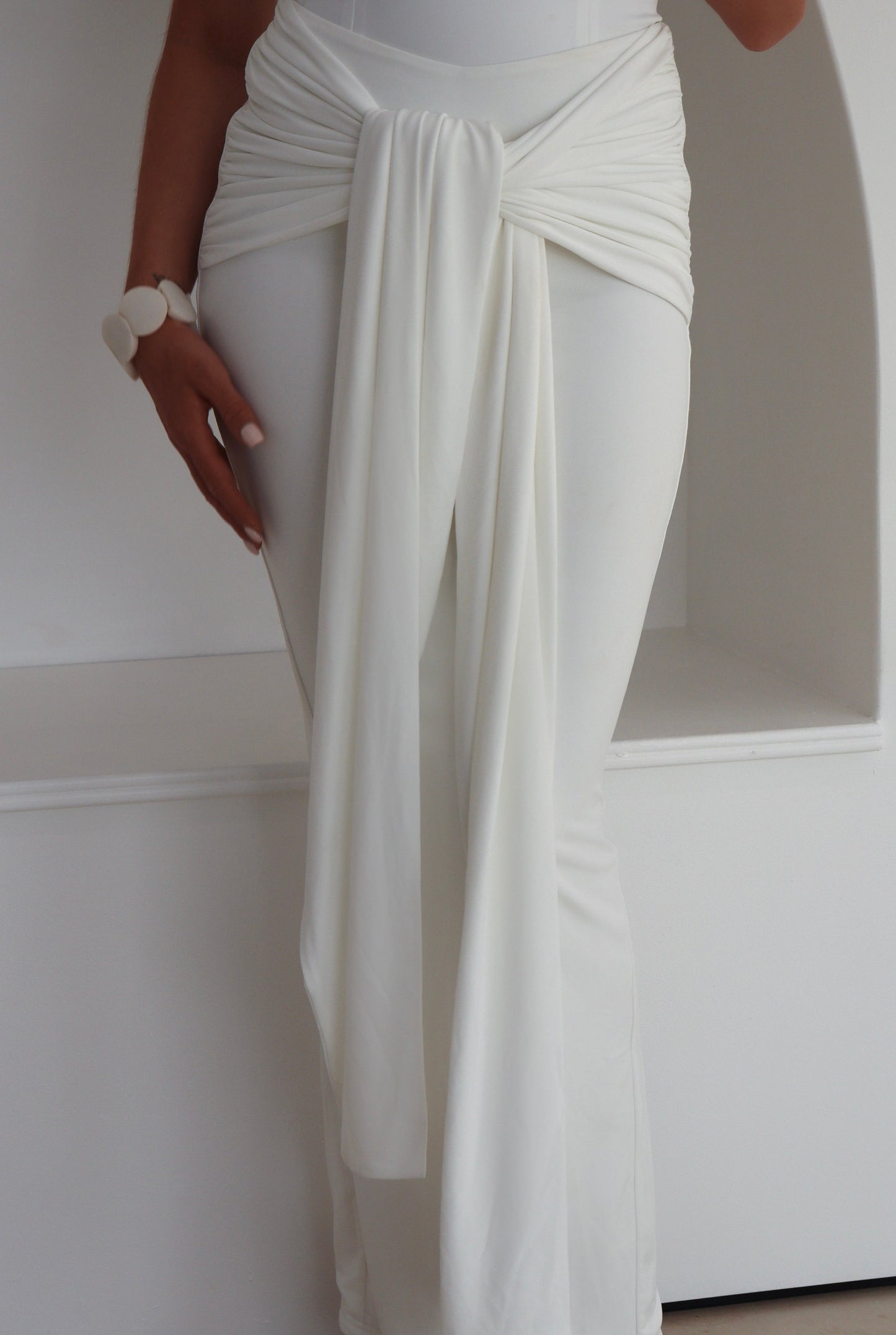 ‘Maya’ Tie Front Draped Maxi Skirt - White