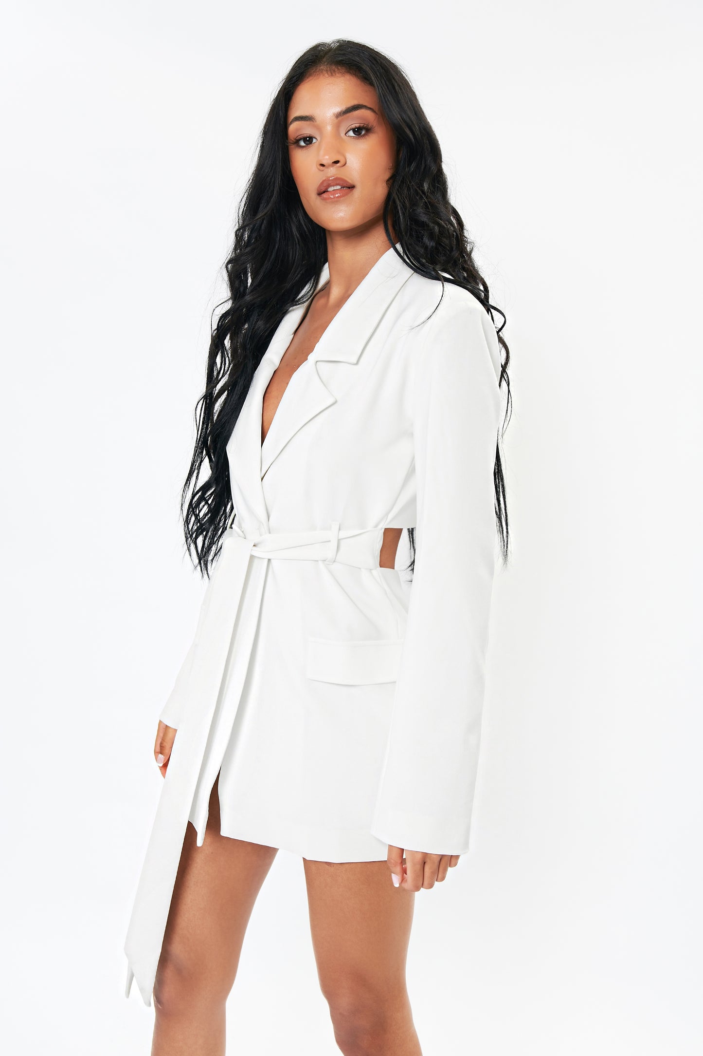 'Harriett' Backless Tie Waist Blazer Dress - Ivory