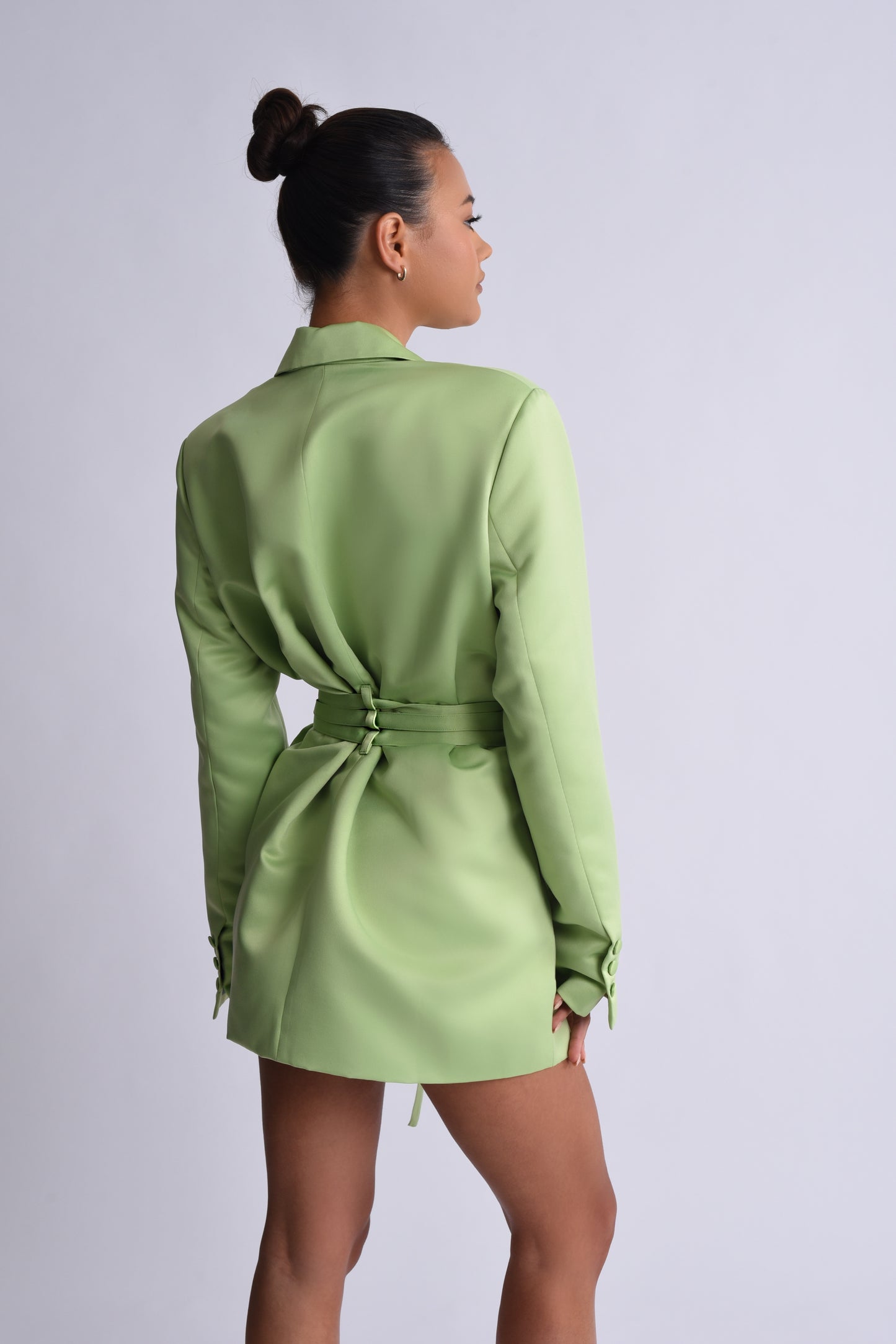 'Sofia' Triple Belted Satin Blazer Dress - Apple Green (Size Small) MARKED