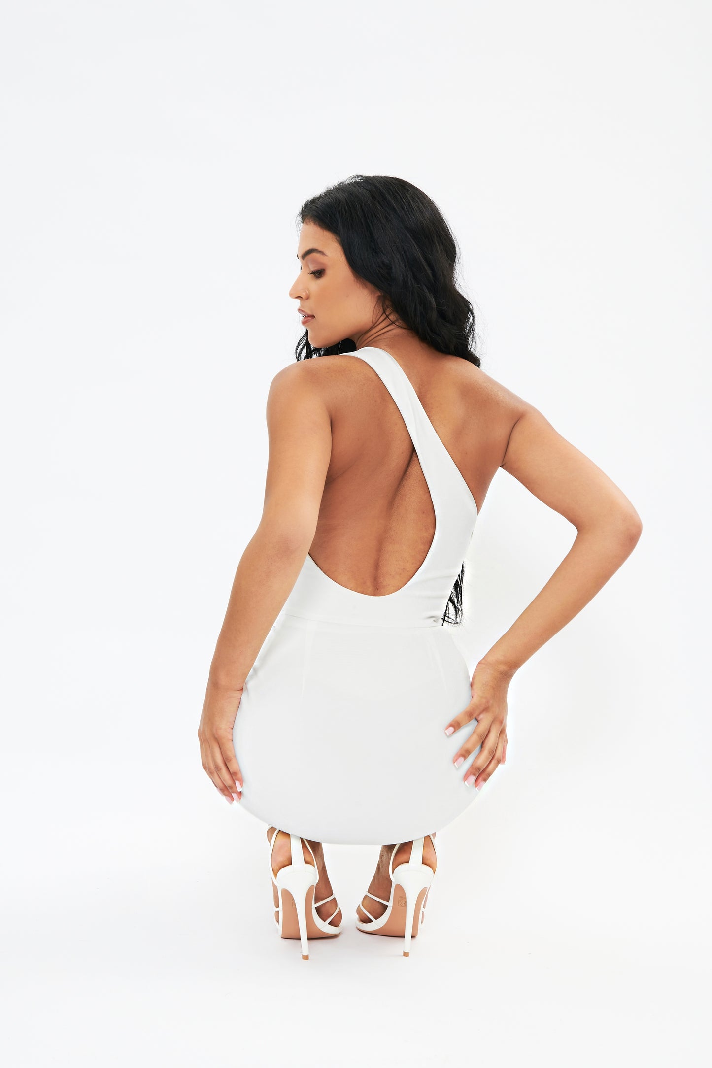 'Leo' One Shoulder Backless Mini Dress - Ivory