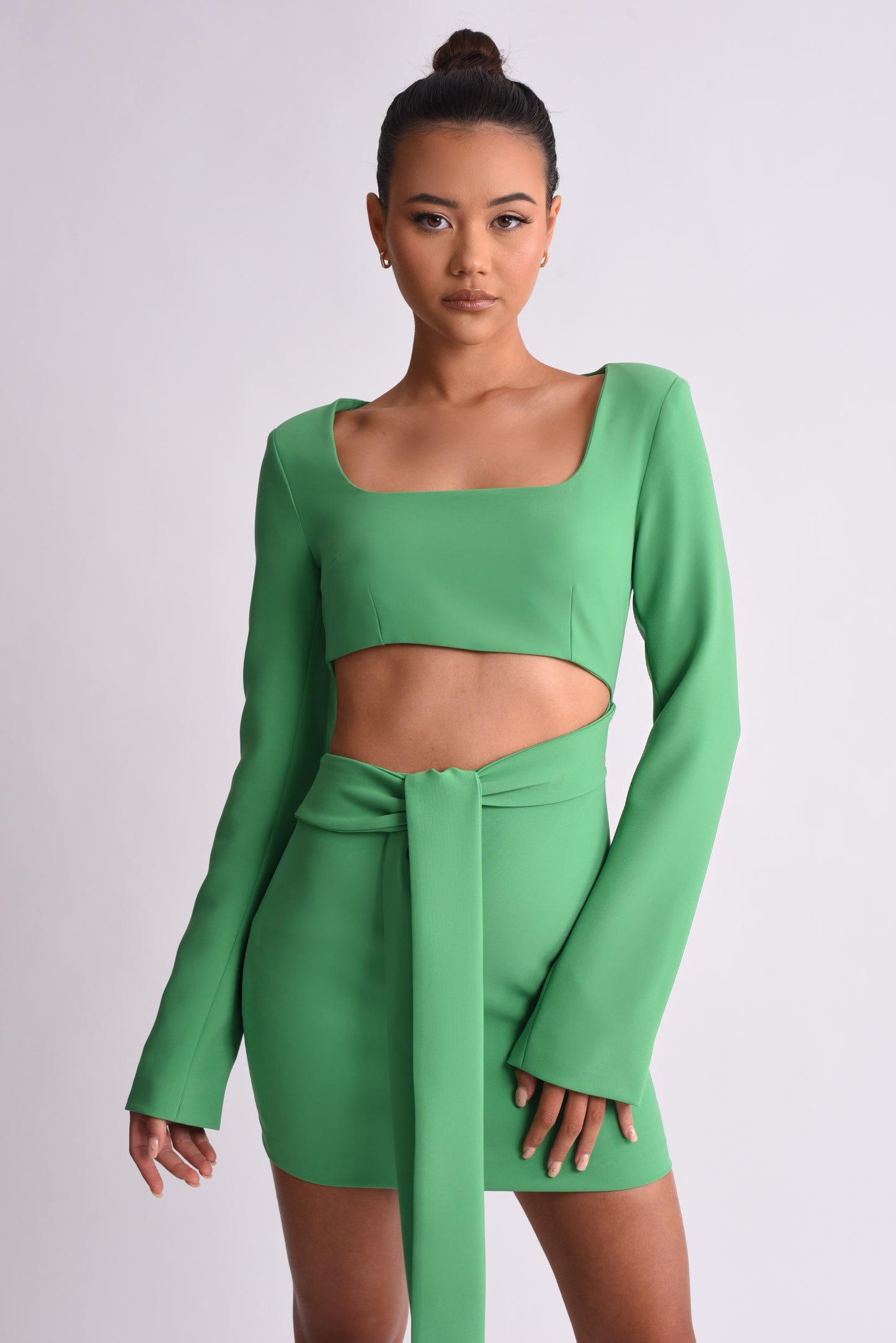 'Romi' Cut Out Tie Waist Mini Dress - Green